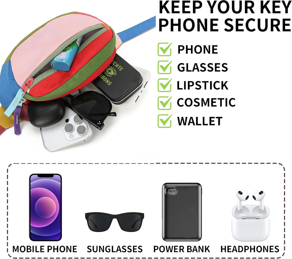 Retro Fanny Pack for Women Men Hiking Waist Packs 2 Pockets Color-blocking Belt Bags for Festival 80s 90s Theme Party Running Traveling (Pink)