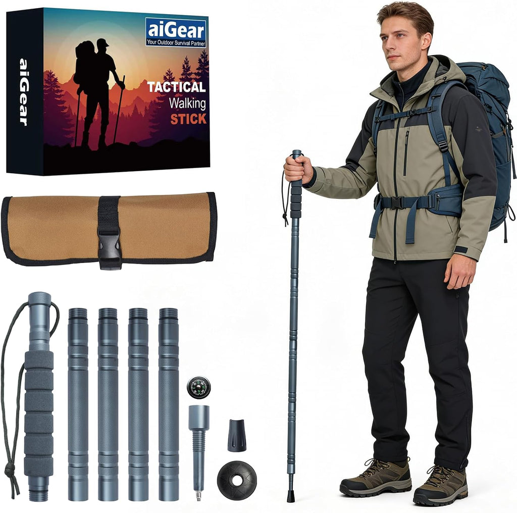 aiGear Adjustable Hiking Trekking Pole, 5-Tube Walking Stick with Tools