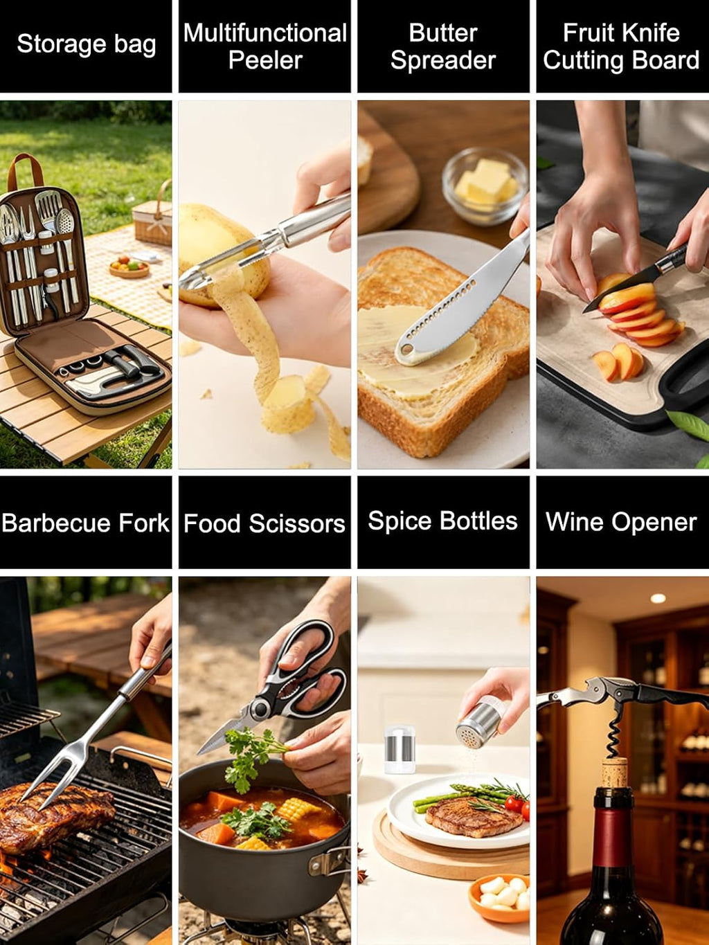 Portable Camping Utensil Set, 15PCS Camping Cookware with Organizer Cooking Kit Stainless Steel Accessories with Knife Fork Spoon RV Essentials Cook Equipment for Picnics BBQs Travel