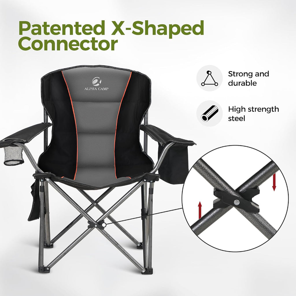 ALPHA CAMP Oversized Fully Padded Camping Chairs with Lumbar Support,1PC