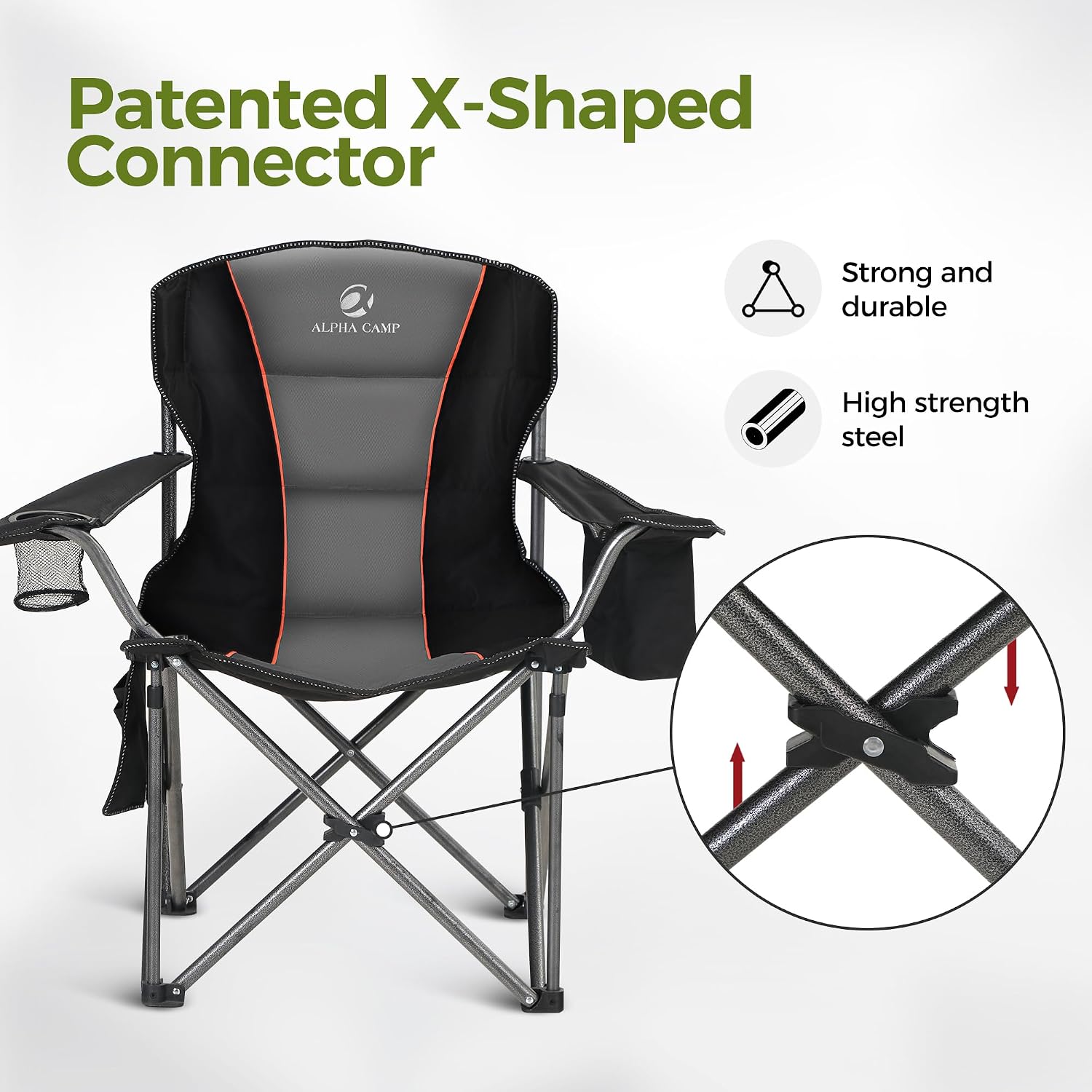 ALPHA CAMP Oversized Fully Padded Camping Chairs with Lumbar Support,1PC
