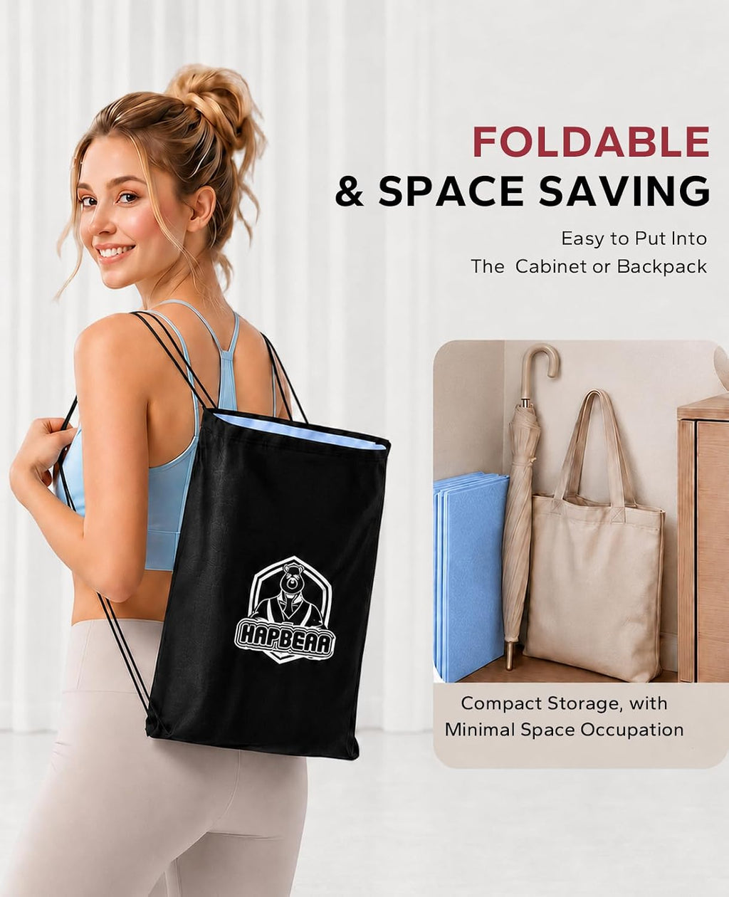 HAPBEAR Foldable Yoga Mat - 72"x24"x0.24" (6mm), Non-Slip TPE Exercise Mat for Home Workout, Yoga, Pilates,Stretching, & Travel, Durable & Eco-Friendly, Includes Carry Bag