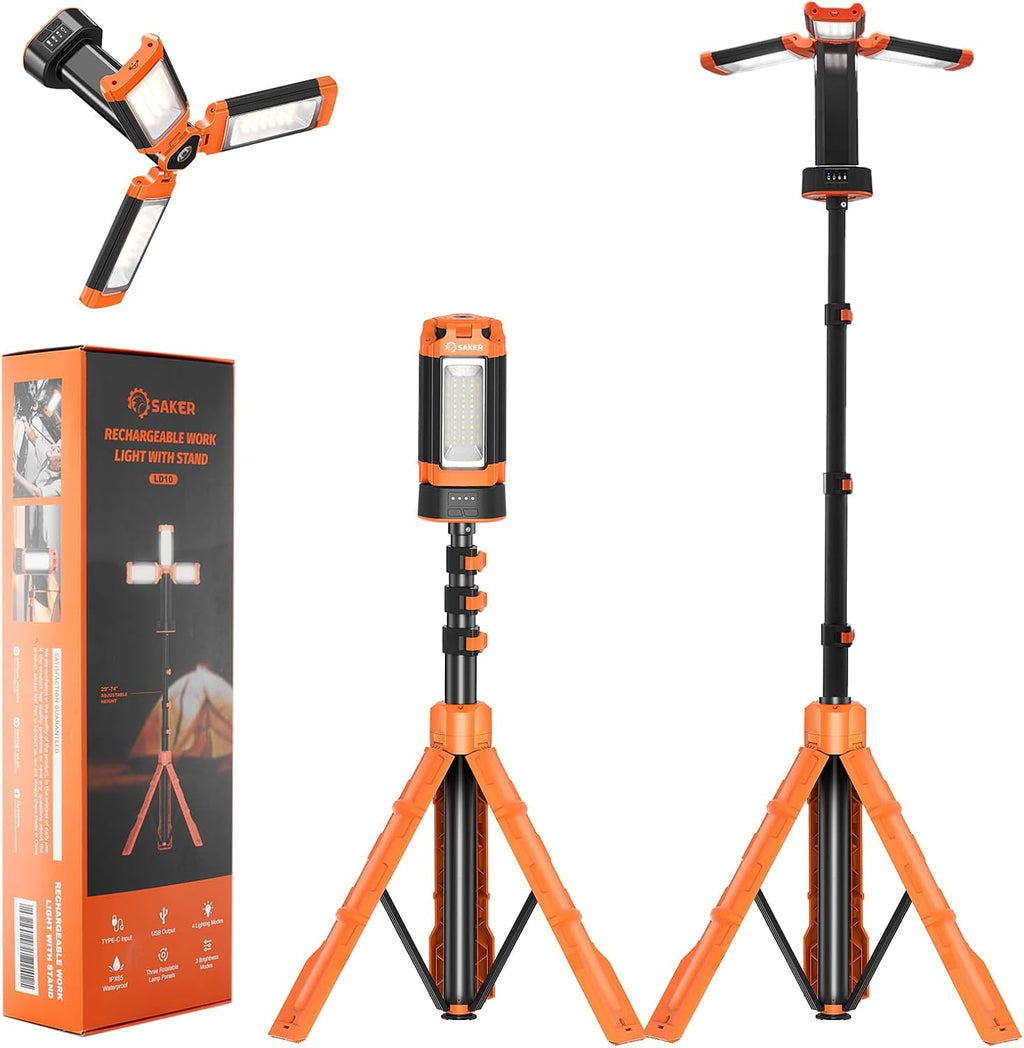 Saker Portable Camping Light with Stand 12000mAh 73.2" Work Light LD10