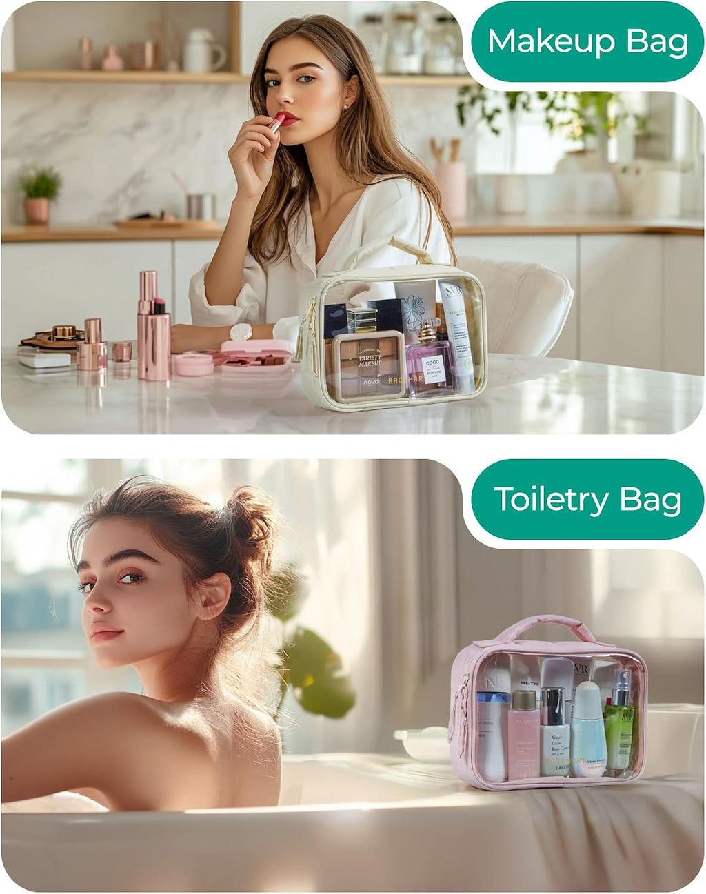 BAGSMART Puffy Clear Toiletry Bag, TSA-Approved & Wide-Open, 1-Pack, Pink