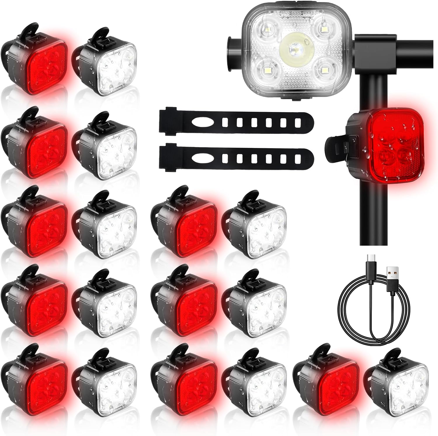 KunHe Bike Lights for Night Riding USB Rechargeable Bike Lights Front and Rear 8+12 Modes Bike Light Set Bicycle Lights Headlight and Taillight Easy to Install