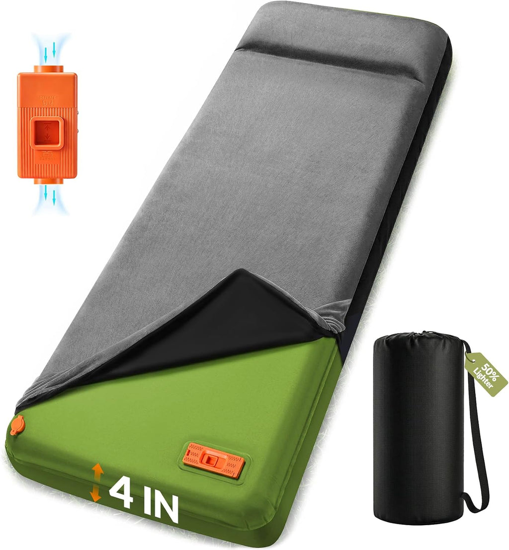 Self Inflating Sleeping Pad with Electric Pump, 4" Ultra-Thick Foam Camping Pad,9.5 R-Value 4 Season Camping Mattress Pad with Removable Cover, Camping Essentials Gear for Tent Travel Car