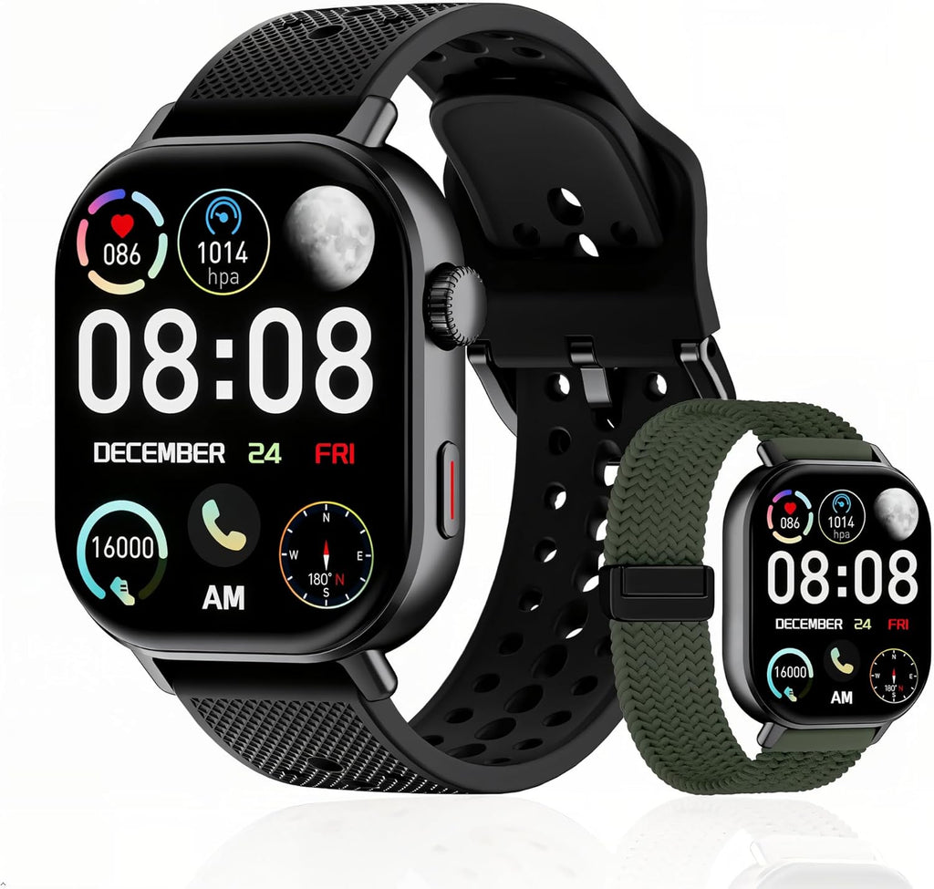 2026 Distance & Pace GPS Running Watch for Runners - Call & Text, AMOLED Large Screen, 50m Waterproof Swimming, Calorie & Step Counter, 2 Bands, Long Battery, for Seniors Men Women (Black)