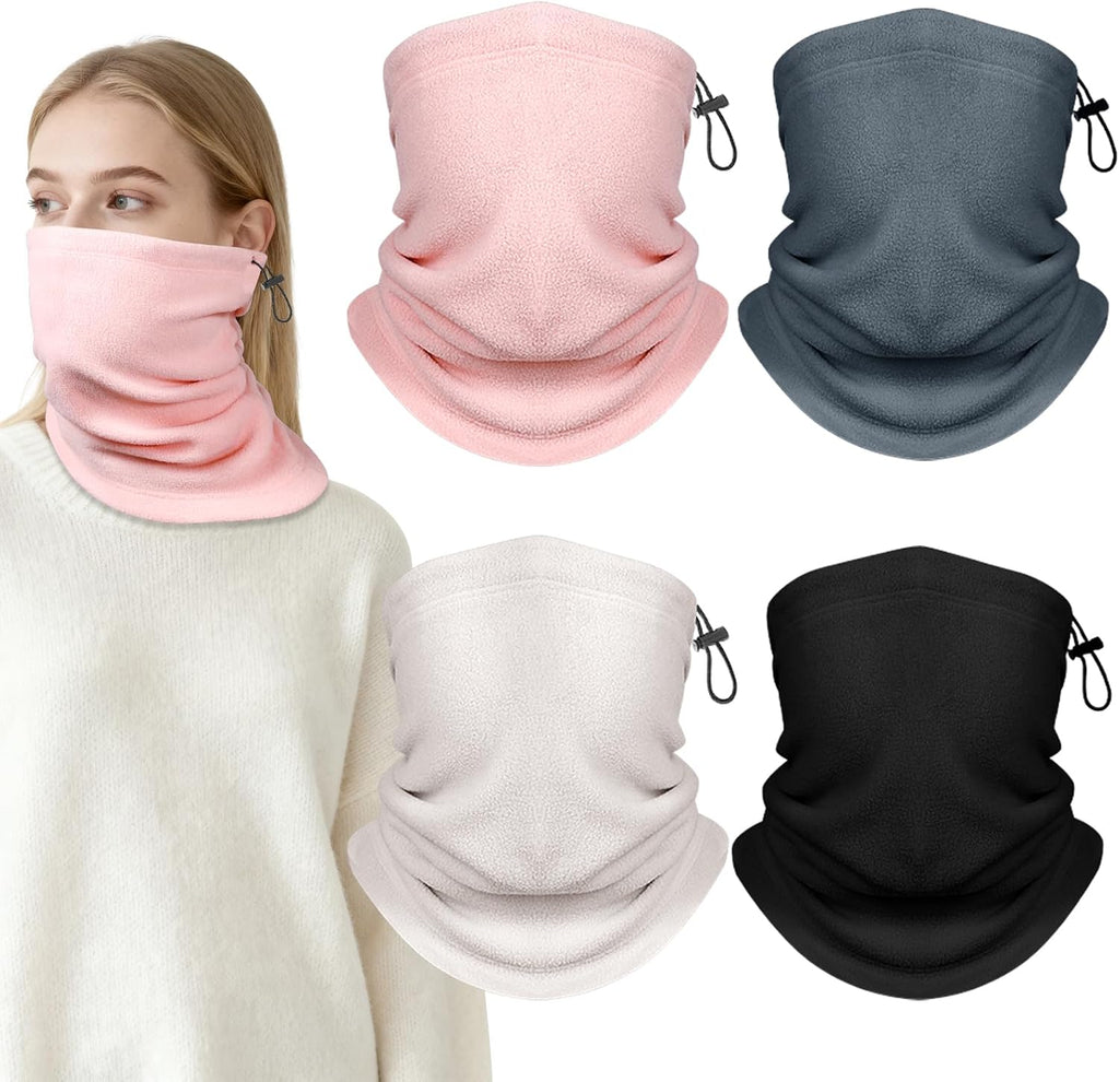 Winter Neck Warmer Gaiter: 4 Pack Windproof Fleece Face Cover