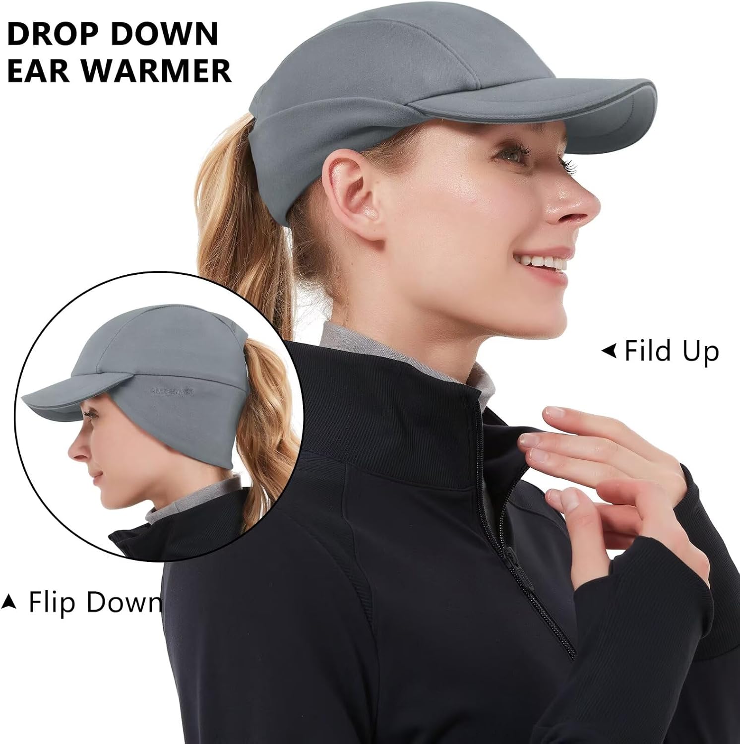 GADIEMKENSD Women's Winter Reflective Fleece Ponytail Hat with Drop Down Ear Warmer