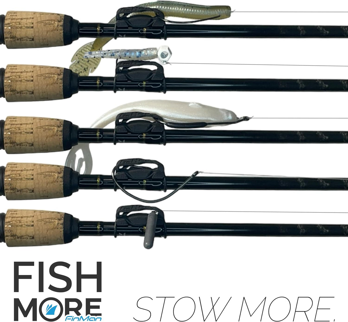 FinMan 5-Pack STOW | Rod Mounted Tackle & Hook Keeper For Fishing Rods | Keeps Drop Shot Weights Secure & Hooks Safe and Sharp