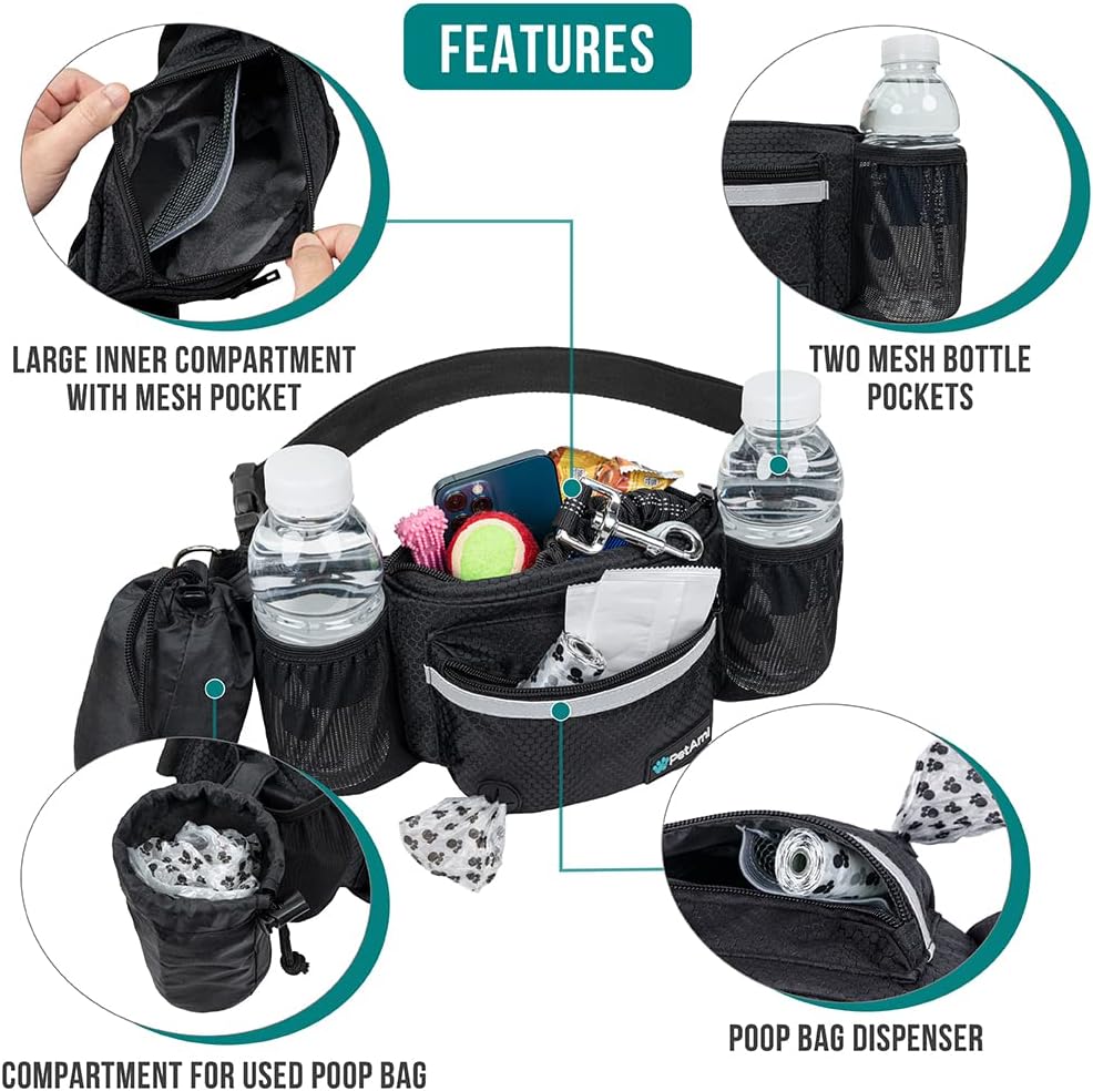 PetAmi Dog Fanny Pack, Treat Pouch for Dog Walking Training, Black