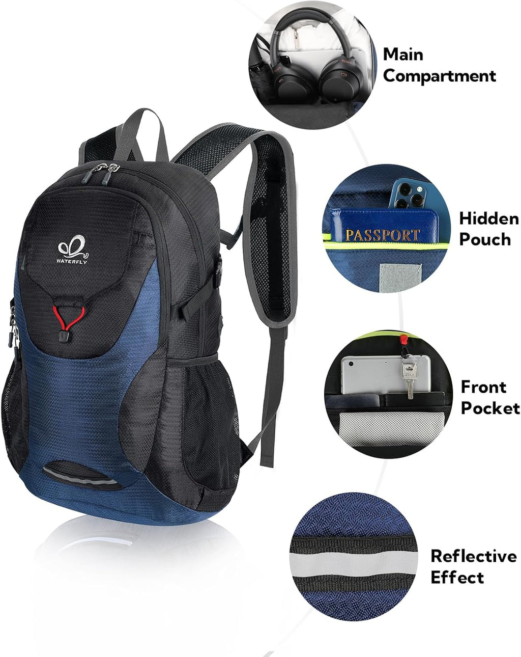 WATERFLY Lightweight Packable Hiking Backpack, 30L Day Pack