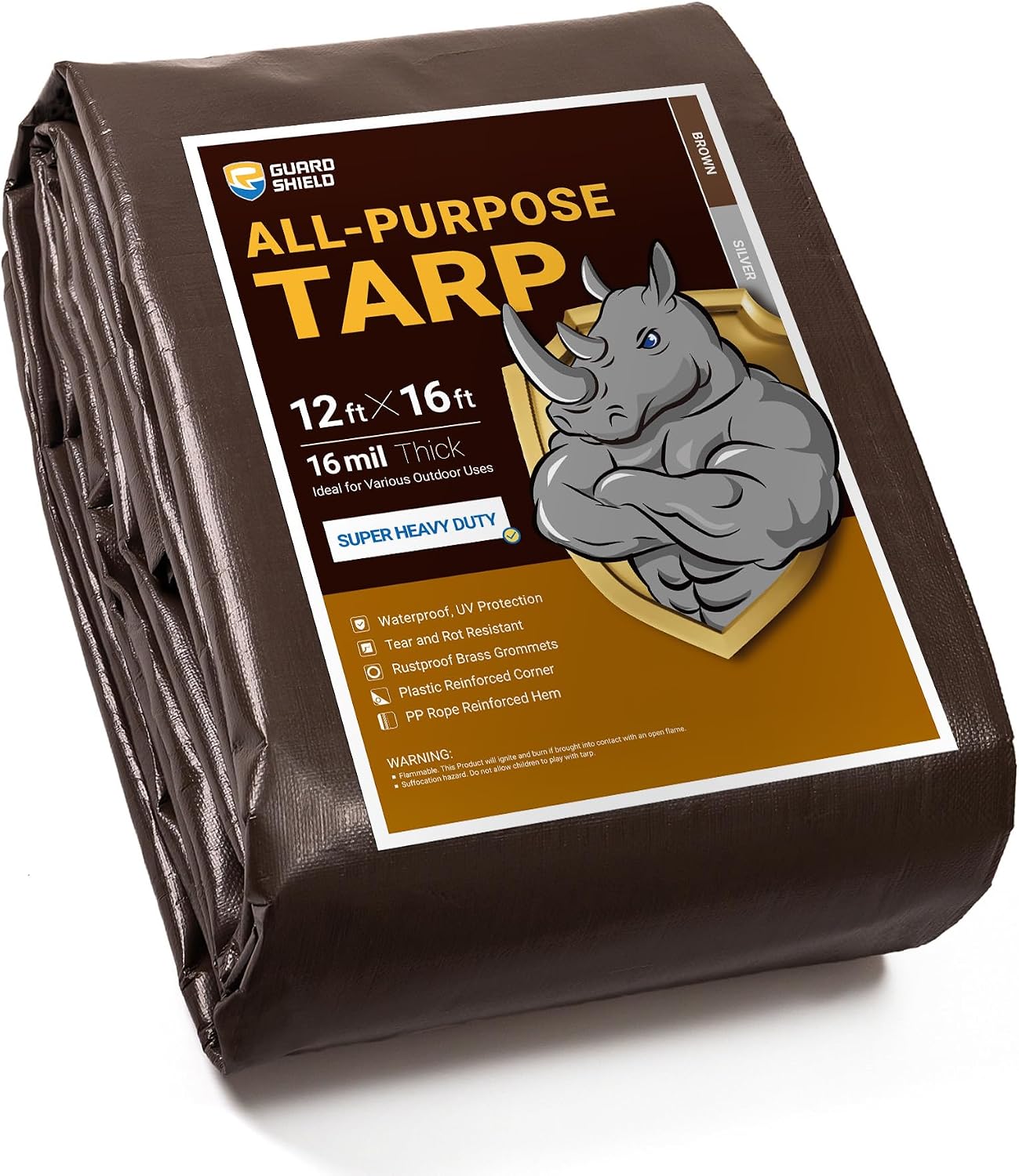 GUARD SHIELD Super Heavy Duty Black/Silver Ploy Tarp Cover 10x20 Feet Waterproof Tarps 16mil Thick UV and Tear Resistant Tarpualin