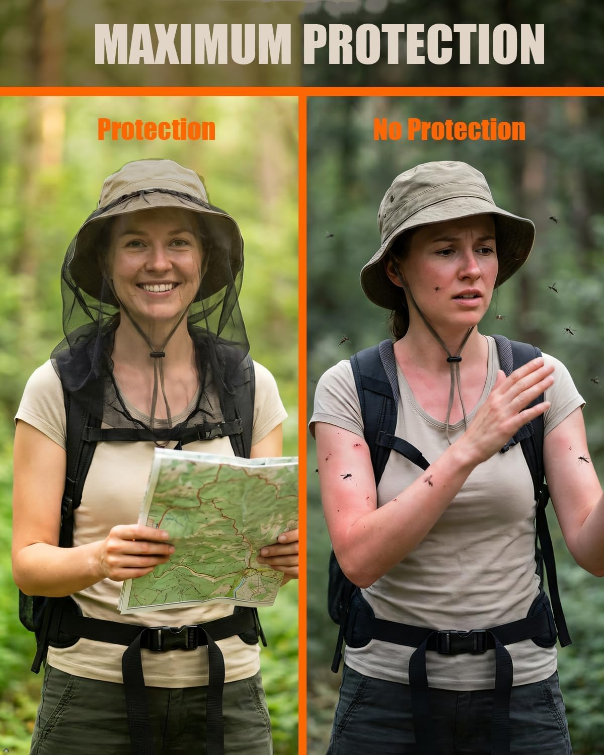 Mosquito Head Net,2 Pack Ultra Fine Ice Silk Cooling Large Long Mesh