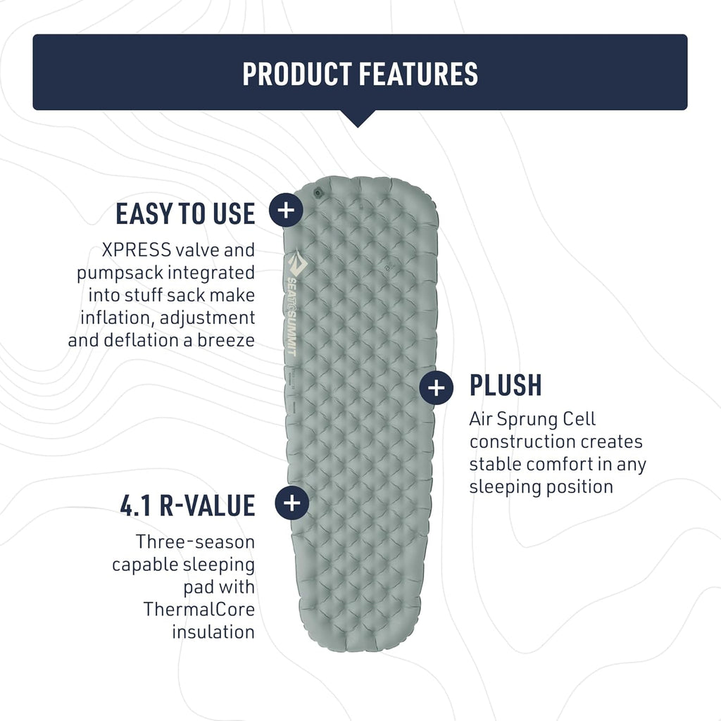 Sea To Summit Ether Light XR Insulated Sleeping Pad, Rectangular - Large (78 x 25 x 4 Inches), Grey