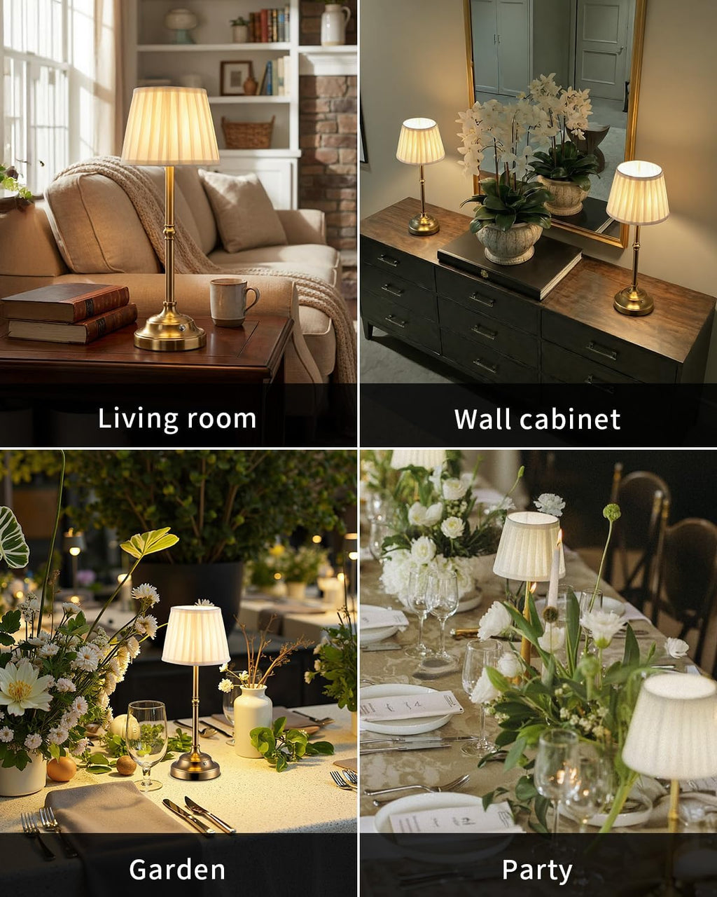 KDG Gold Cordless Portable LED Table Lamp, Beige Fabric Shade Desk Lamp