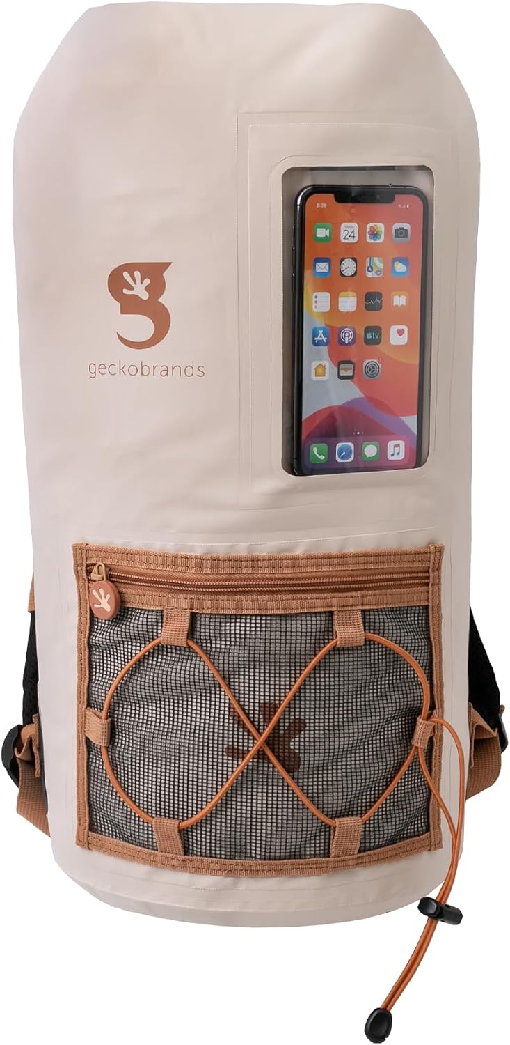 geckobrands Hydroner 20L Waterproof Dry Bag Backpack – Lightweight Roll-Top Bag with Clear Phone Pouch for Outdoor Activities