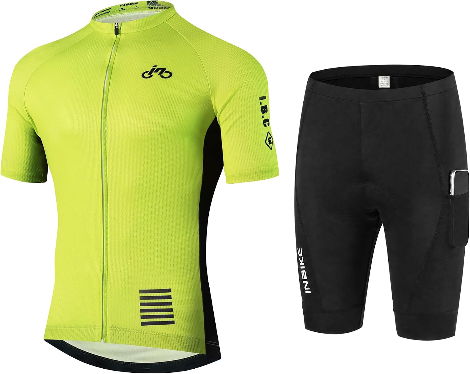 INBIKE Cycling Jersey Mens Set Reflective Breathable Biking Outfit Quick-Dry Bib Bicycle Jersey with 3D Padded Shorts