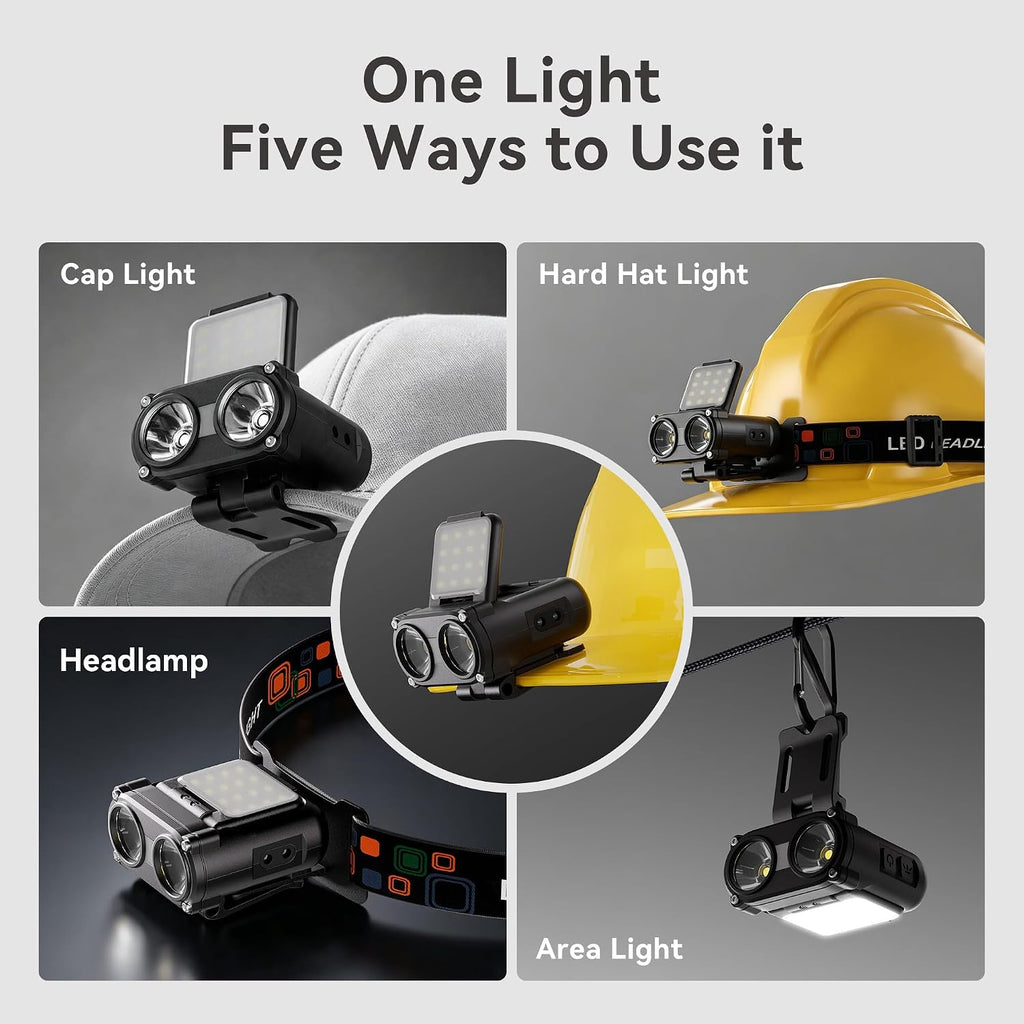 Hopedone 2-in-1 Rechargeable Headlamp & Hat Light, 800LM Clip-On Cap Light