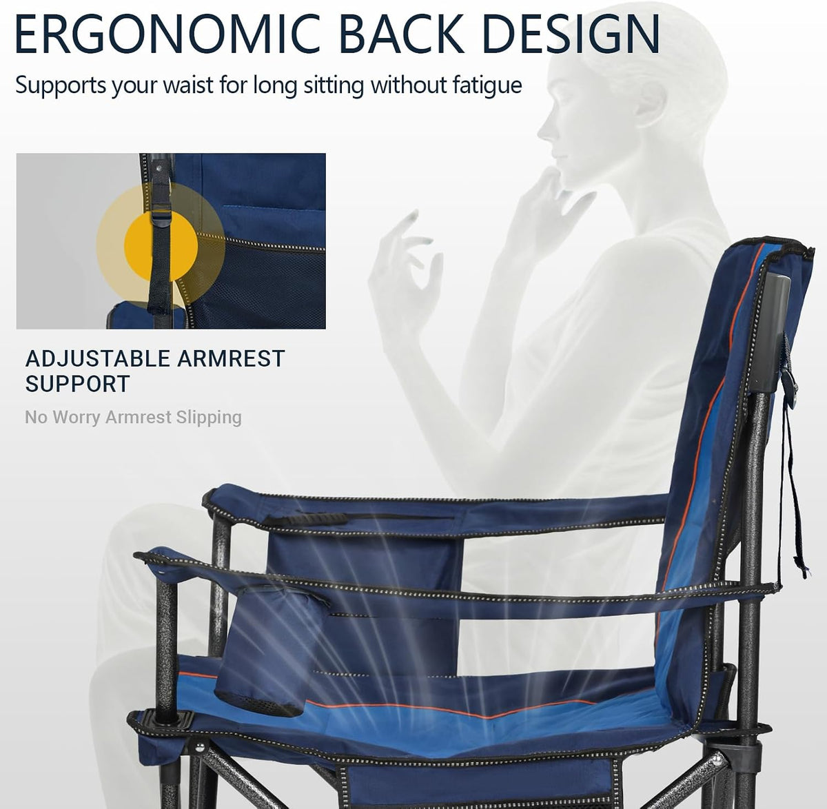 Overmont Oversized Folding Camping Chair - 450lbs Support with Padded Cushion Cooler Pockets - Heavy Duty Collapsible Chairs for Sports Garden Beach Fishing Blue