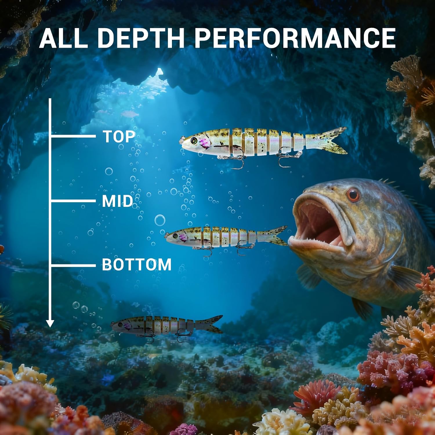 Keenjorika Multi-Jointed Swimbaits, 3 Pack Slow-Sinking Segmented Fishing Lures with Rattle and Treble Hooks for Bass, Trout, Pike and Walleye, Freshwater and Saltwater