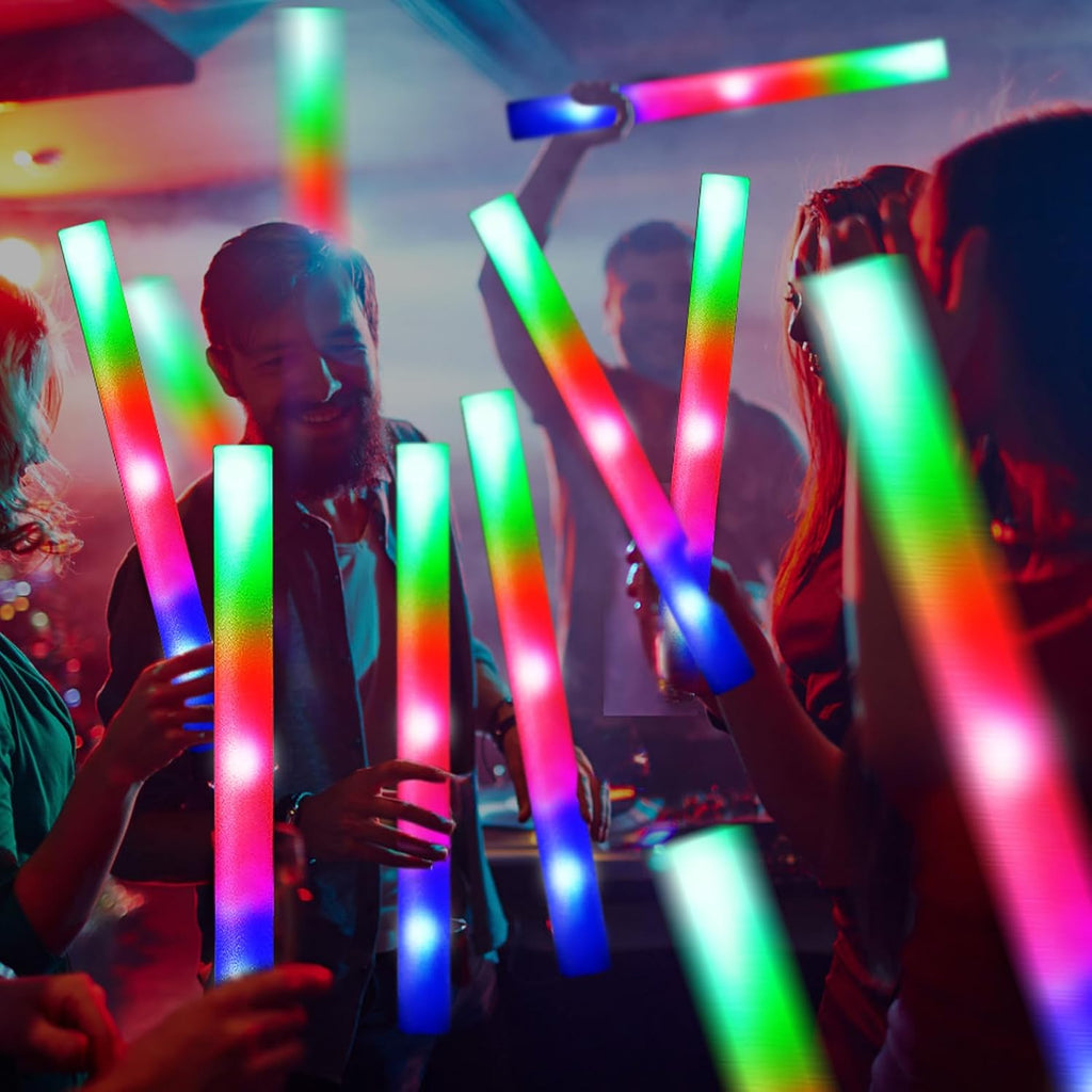 OLUPP 150 PCS Led Foam Sticks, Bulk Glow Sticks with 3 Colors Flashing, Light Up Baton Wands for Kids, Glow Sticks Party Supplies for party, Wedding, Raves, Concert, Camping, Sporting Events