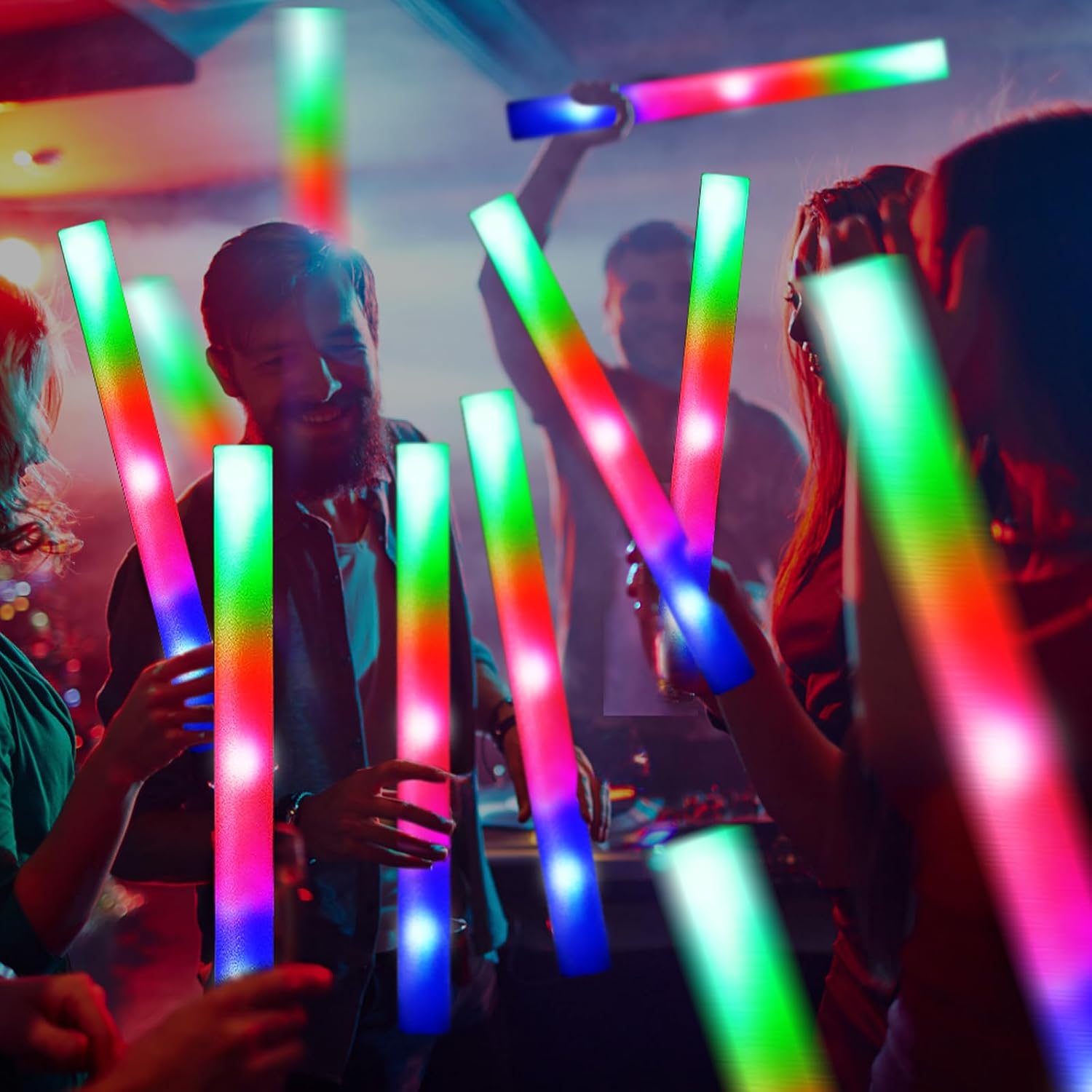 OLUPP 150 PCS Led Foam Sticks, Bulk Glow Sticks with 3 Colors Flashing, Light Up Baton Wands for Kids, Glow Sticks Party Supplies for party, Wedding, Raves, Concert, Camping, Sporting Events