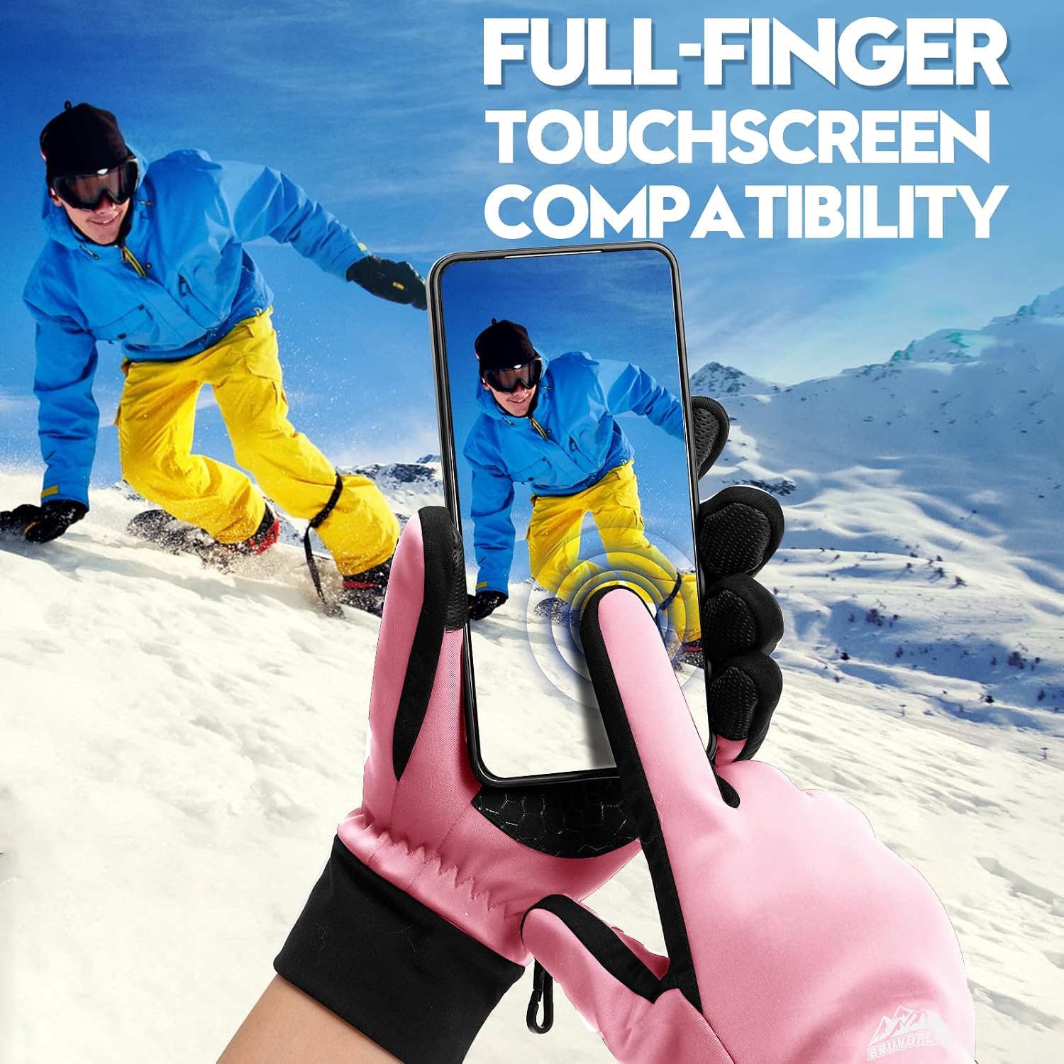 Bruvoalon Winter Gloves for Women & Men, 3M Thermal Insulation, Lycra Fabric, Touchscreen, Anti-Slip