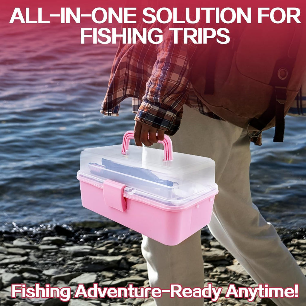 3-Layer Pink Fishing Tackle Box Lure kit with Tackle Included Fishing Gear