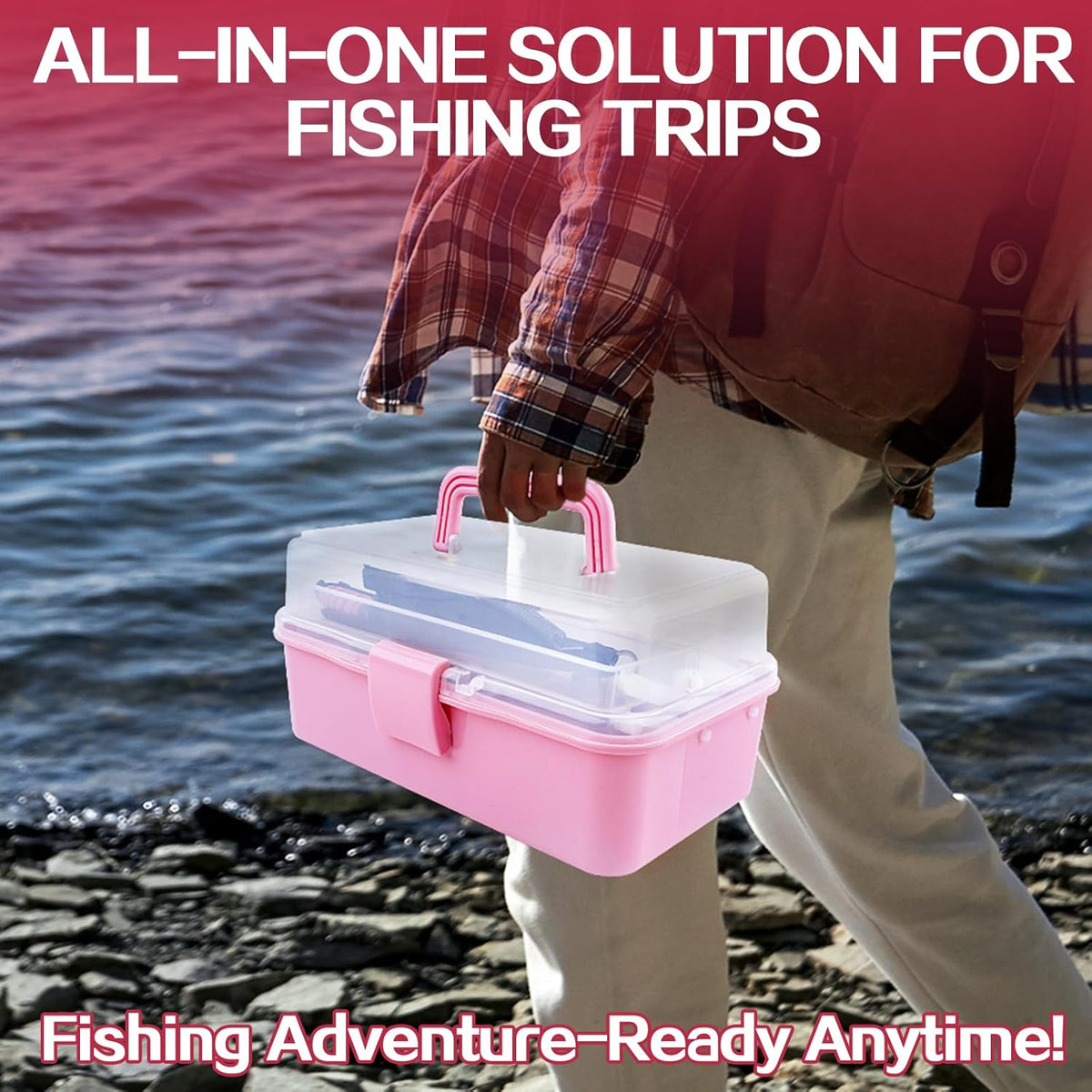 3-Layer Pink Fishing Tackle Box Lure kit with Tackle Included Fishing Gear