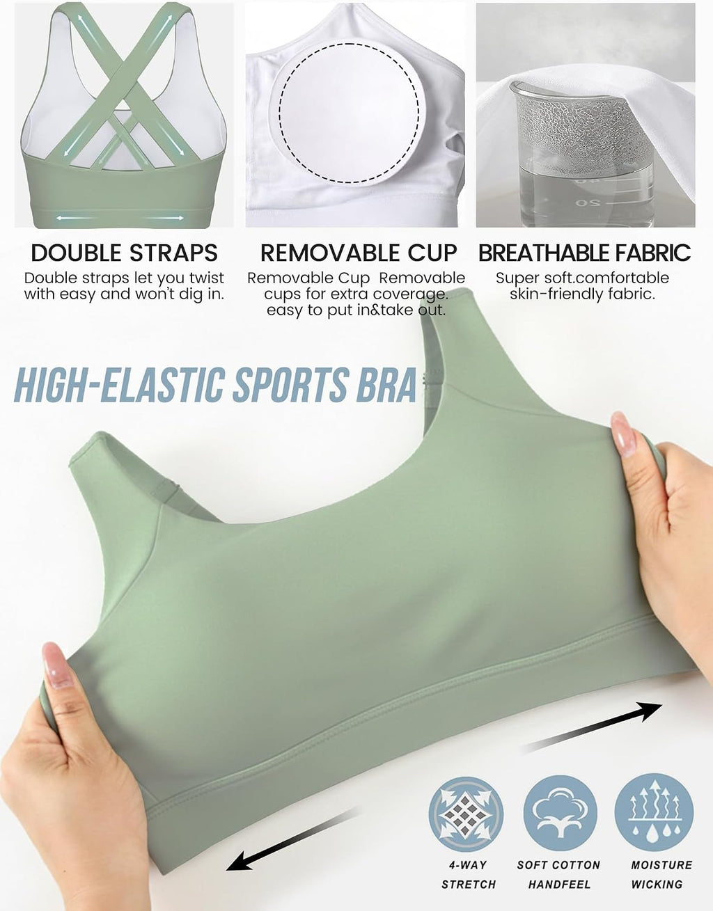 Buauty Sports Bra for Women, Criss Cross Back Medium Support Workout Bras with Removable Cups for Yoga Running Gym