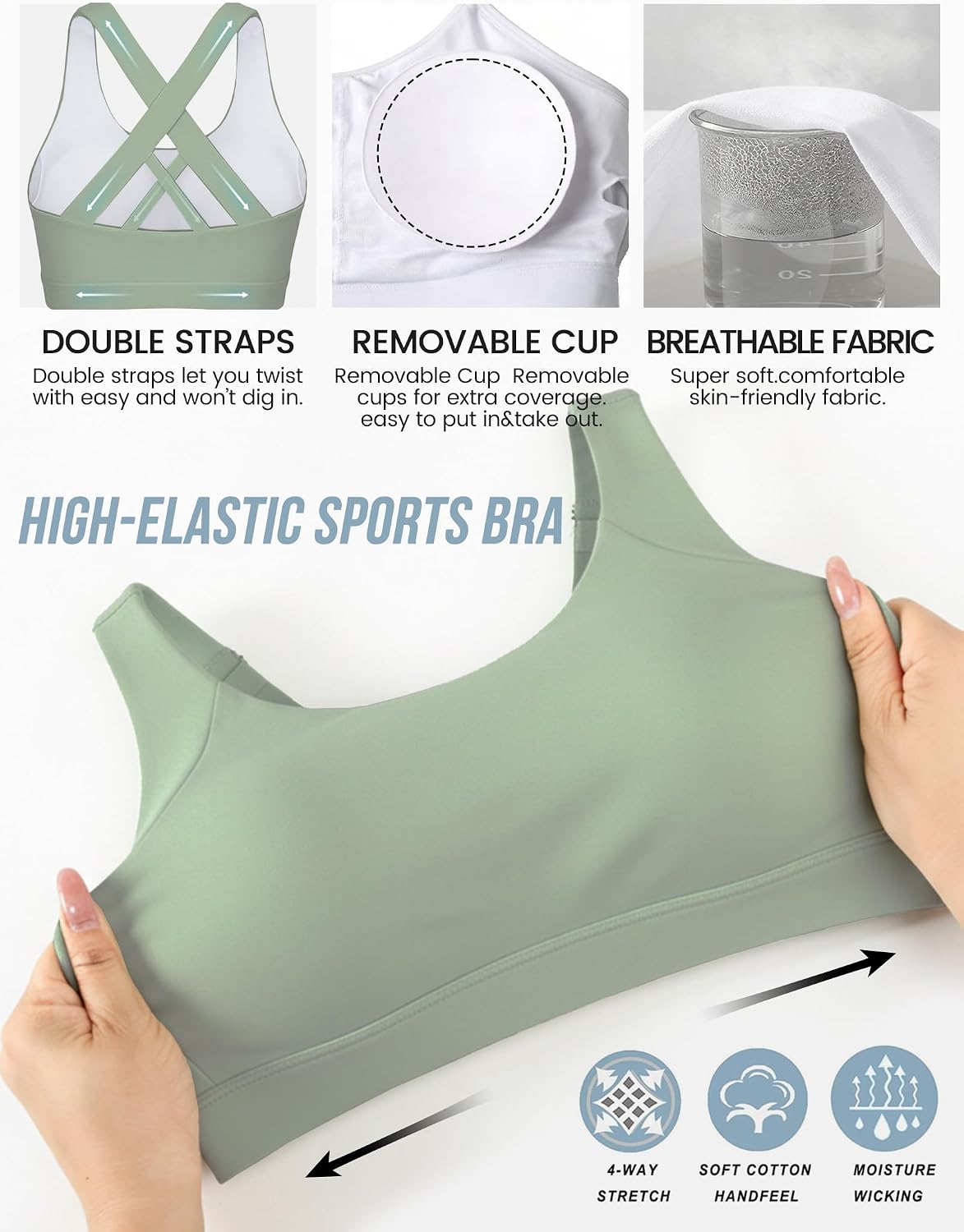 Buauty Sports Bra for Women, Criss Cross Back Medium Support Workout Bras with Removable Cups for Yoga Running Gym
