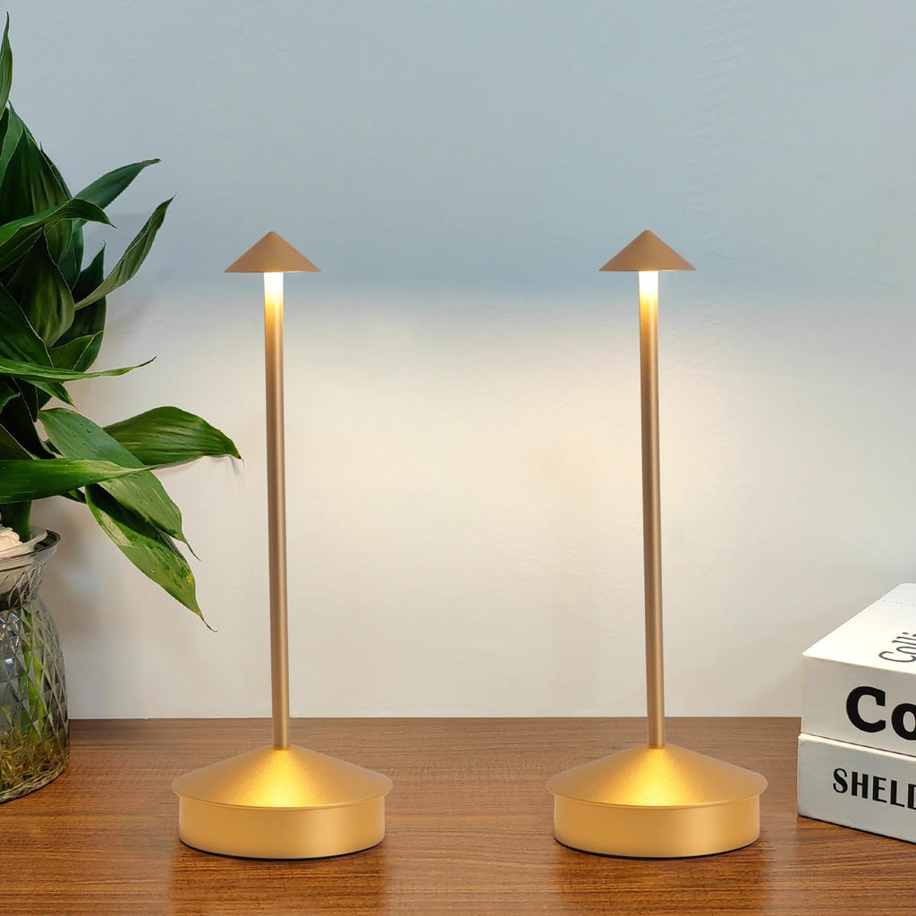2 Pack Aluminum Cordless Table Lamp, 6000mAh Rechargeable Table Lamps, Portable Touch LED Lamp, Outdoor Waterproof Dimmable Cordless Rechargeable Table Lamps for Restaurant/Patio-(Gold)