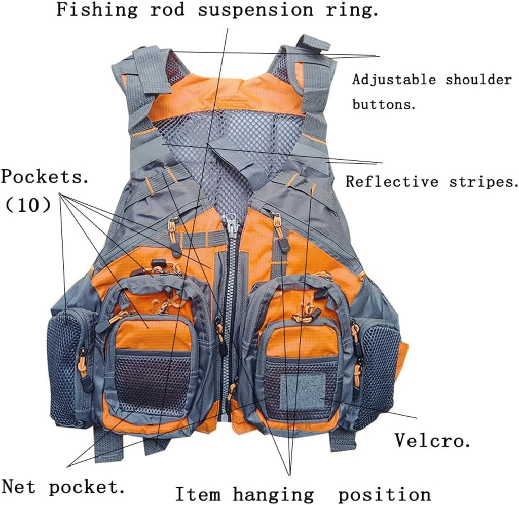Multifunctional Kayak Life Jackets for Adults - Fishing, Multi Pocket Portable Detachable Clothing with Floating Material Breathable Life-Saving Rock Fishing