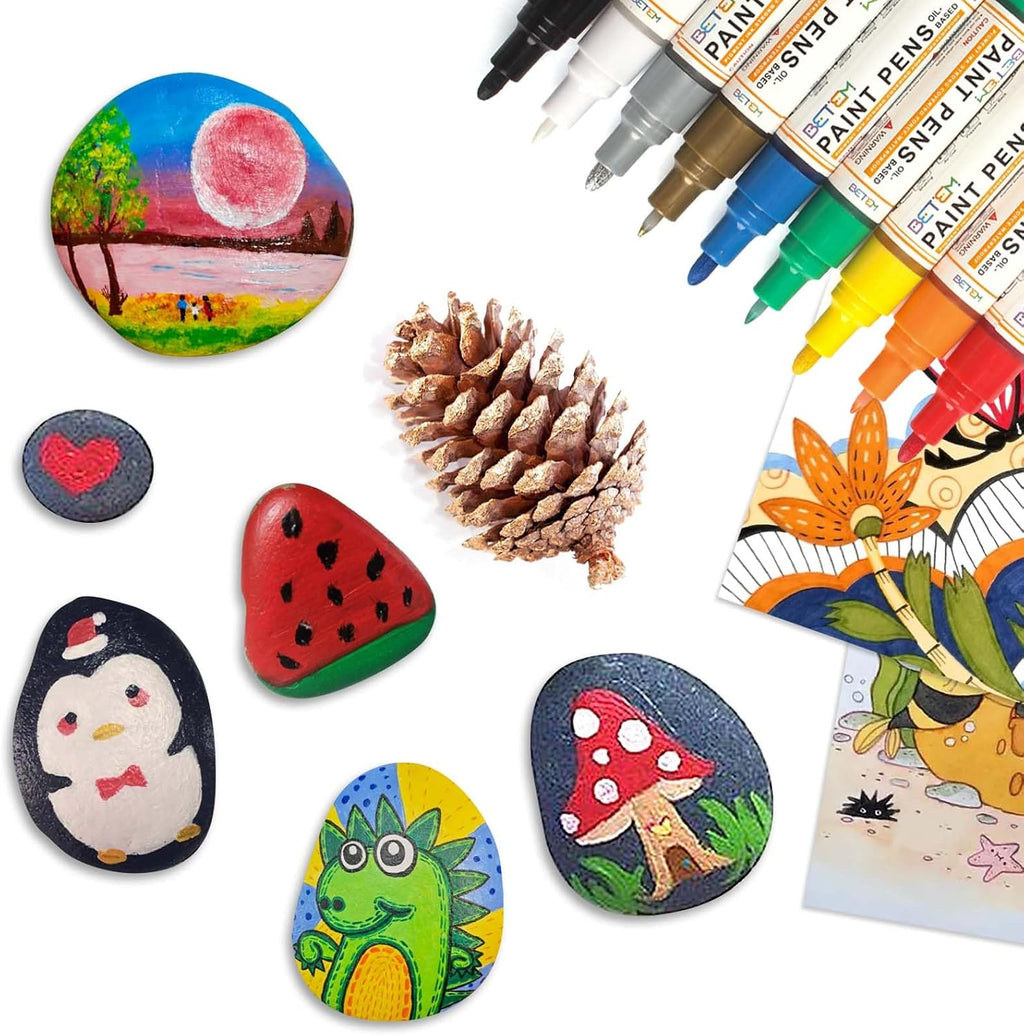 Betem 9 Count Oil Based Paint Pens, Dual Tip Permanent Fabric Paint Marker