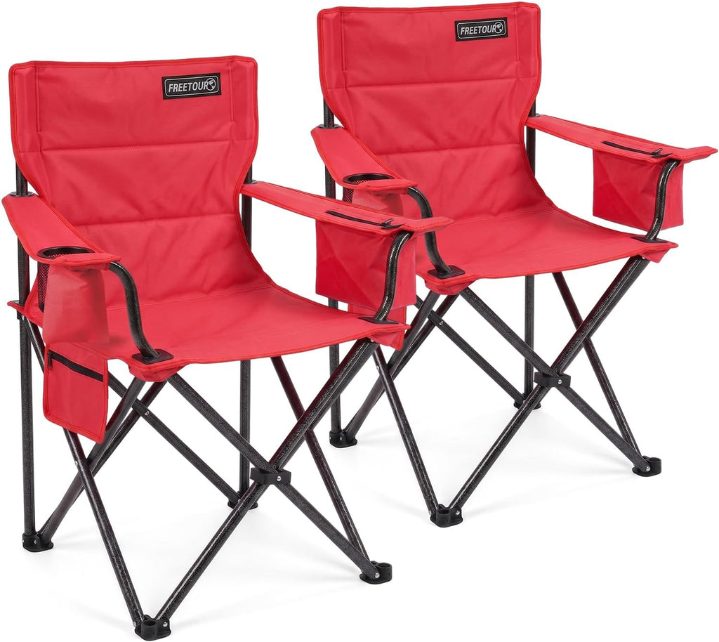 Camping Chair Folding Heavy Duty with Cup Holder & Cooler Bag, Oversized Portable Lawn Chair for Adults, Tall and Lightweight, 300 Lbs Capacity, for Beach, Fishing, Sports, Travel