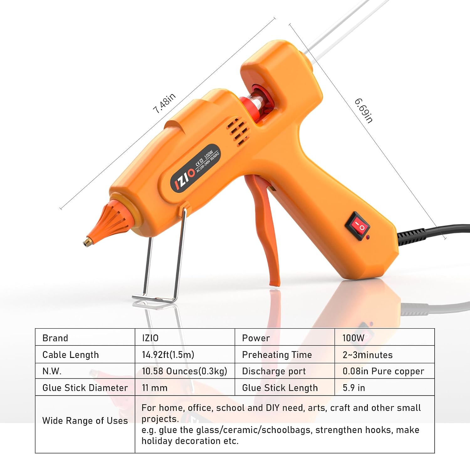 IZIO hot glue gun and sticks set with 21 glue sticks(7/16"), storage pouch, copper nozzle,Equipped with anti scalding mouth, safe switch, ergonomic grip, lightweight for diy projects, home repairs.