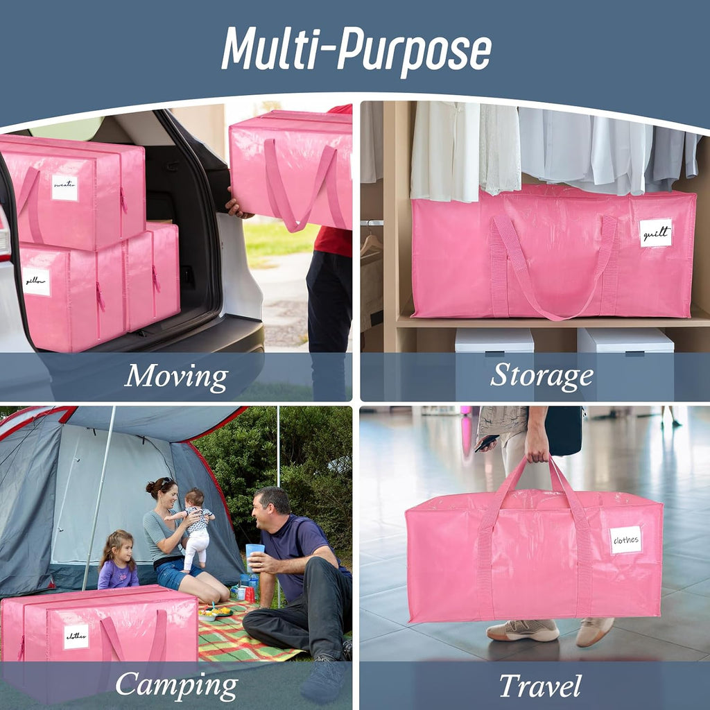 6 Pack Extra Heavy Duty Large Moving Bags with Strong Zipper, Pink