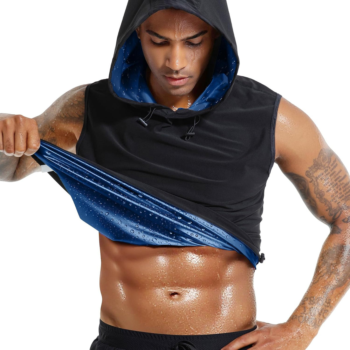 Sauna Shirt for Men Heat Trapping Workout Vest Hoodies Mens Tank Top Sleeveless Sweat Suit for Boxing Exercise Gym