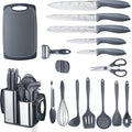 RAXCO Kitchen Set,18-Piece Cooking Utensils and Kitchen Knife Set,Gray