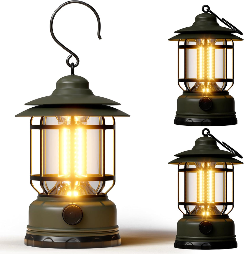 Camping Lanterns Battery Powered Rechargeable Lights,3 Pack Green