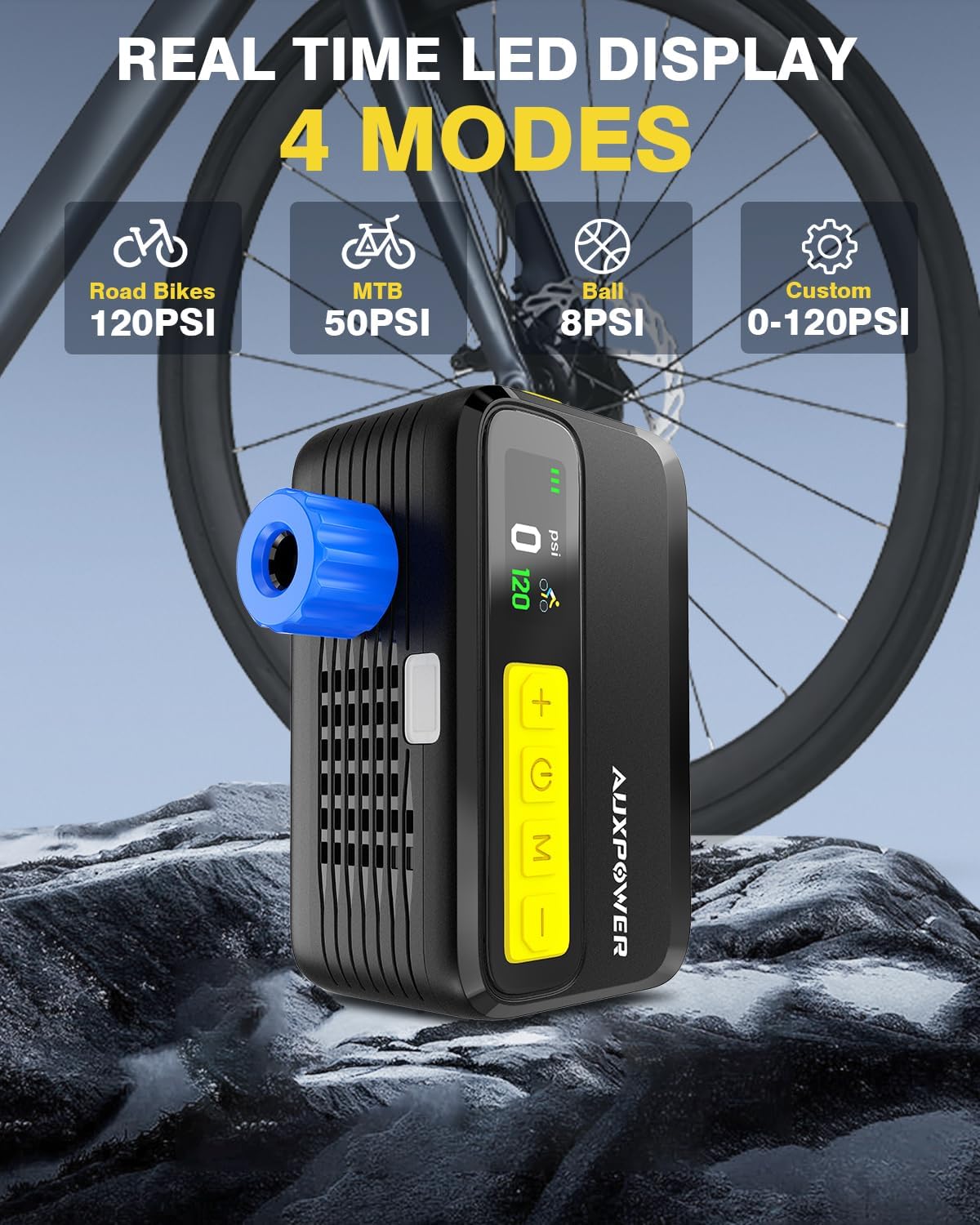 Auxpower 2026 New Electric Bike Pump with Gauge 120PSI Bicycle Pump