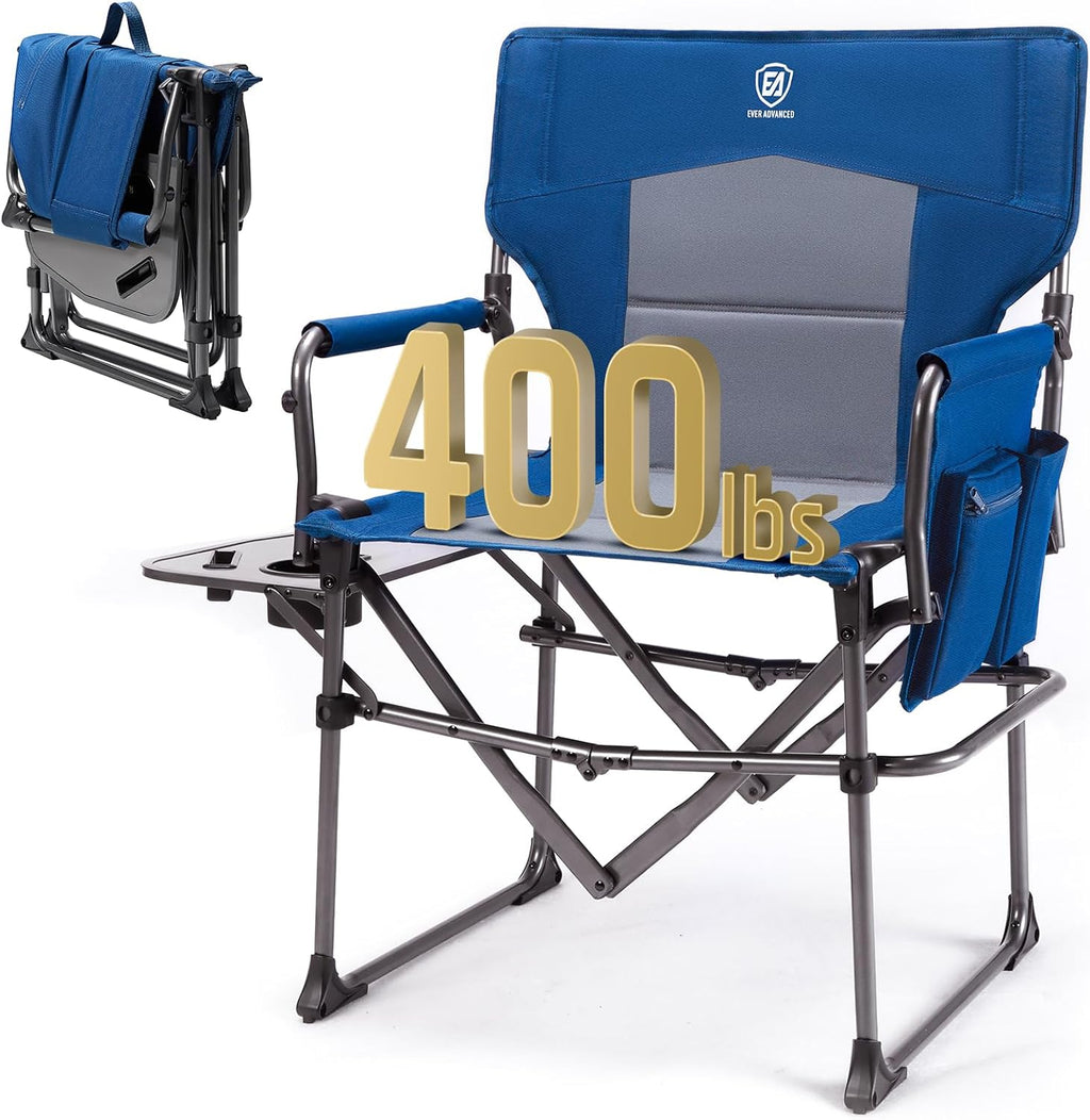 EVER ADVANCED Camping Directors' Chair with Side Table, Portable Folding with Compact Size, Heavy Duty Lawn Chair with Pocket for Camping, Lawn, Sports and Fishing, 400lbs, Pink