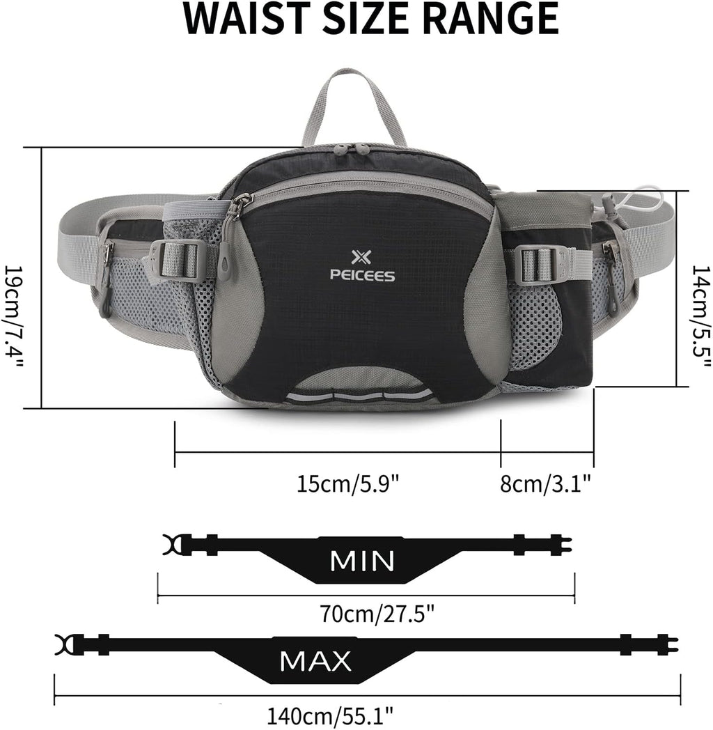 Peicees Hiking Fanny Pack Large Waist Bag for Men Women with Bottle Holder Water Resistant Lumbar Pack for Hiking Camping Fishing Outdoor (Bottle Not Included)