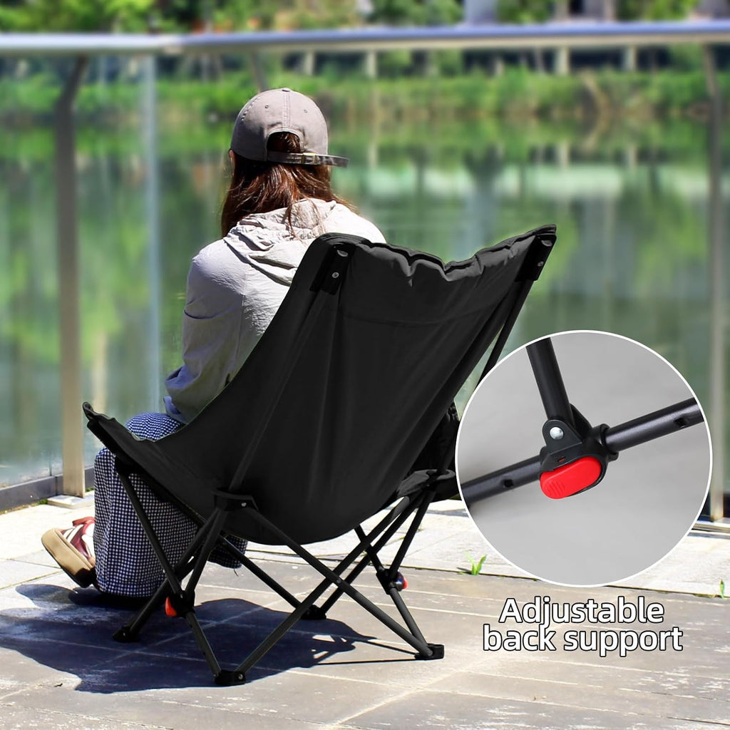 Camping Chairs for Adults, Beach Chairs for Adults, Lawn Chairs with Adjustable Backrest Suitable for Patio/Fishing/Beach/Camp, Includes A Storage Bag (Black)