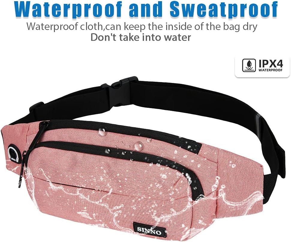 SINNO Large Crossbody Fanny Pack for Women Men Belt Bag With 4-Zipper Pockets for Travel Running Hiking Workout Dog Walking Outdoors Sport Fishing Waist Pack Bag Carrying All Phones