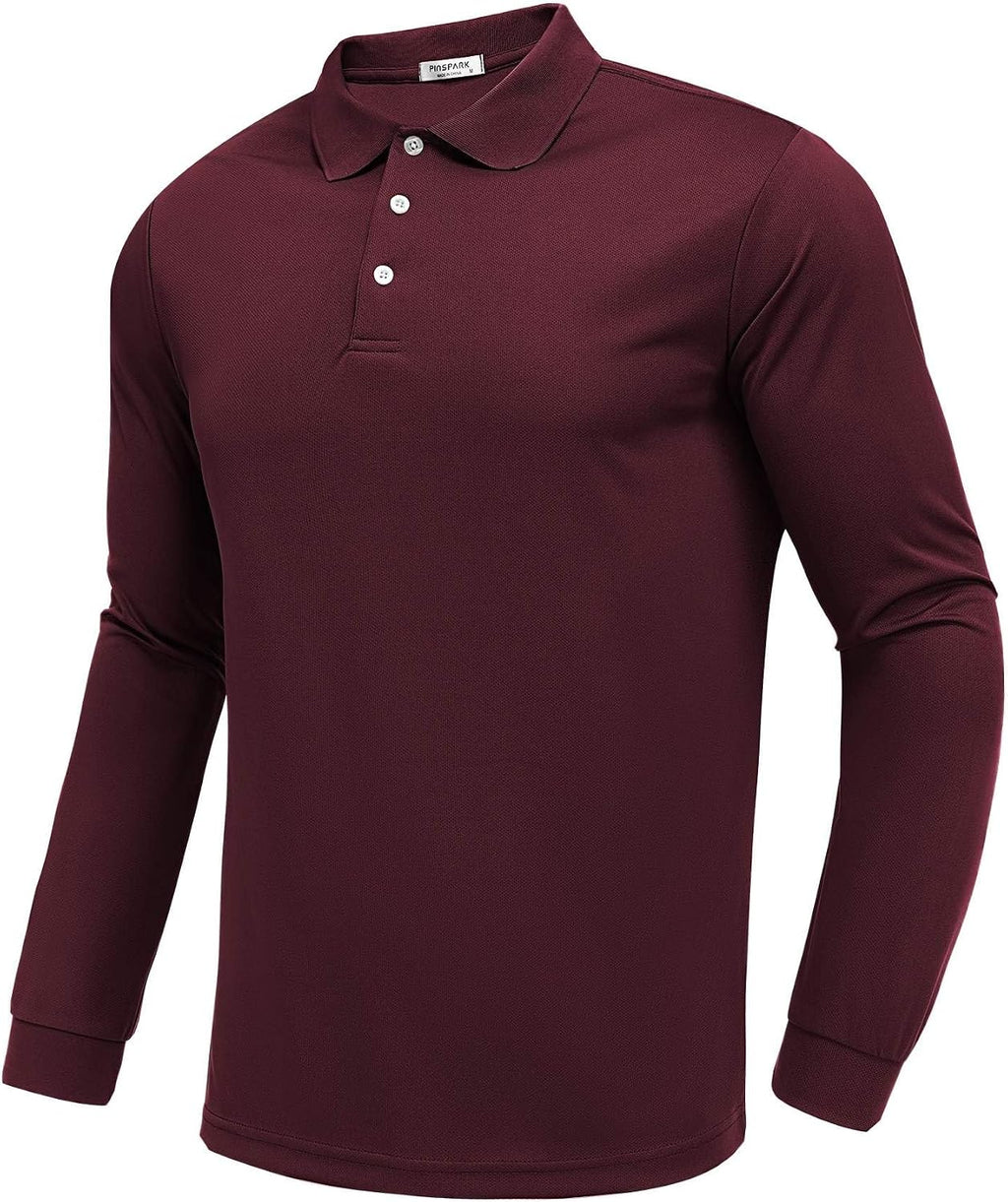 PINSPARK Men's Long Sleeve Golf Polo Shirts Moisture Wicking Quick Dry