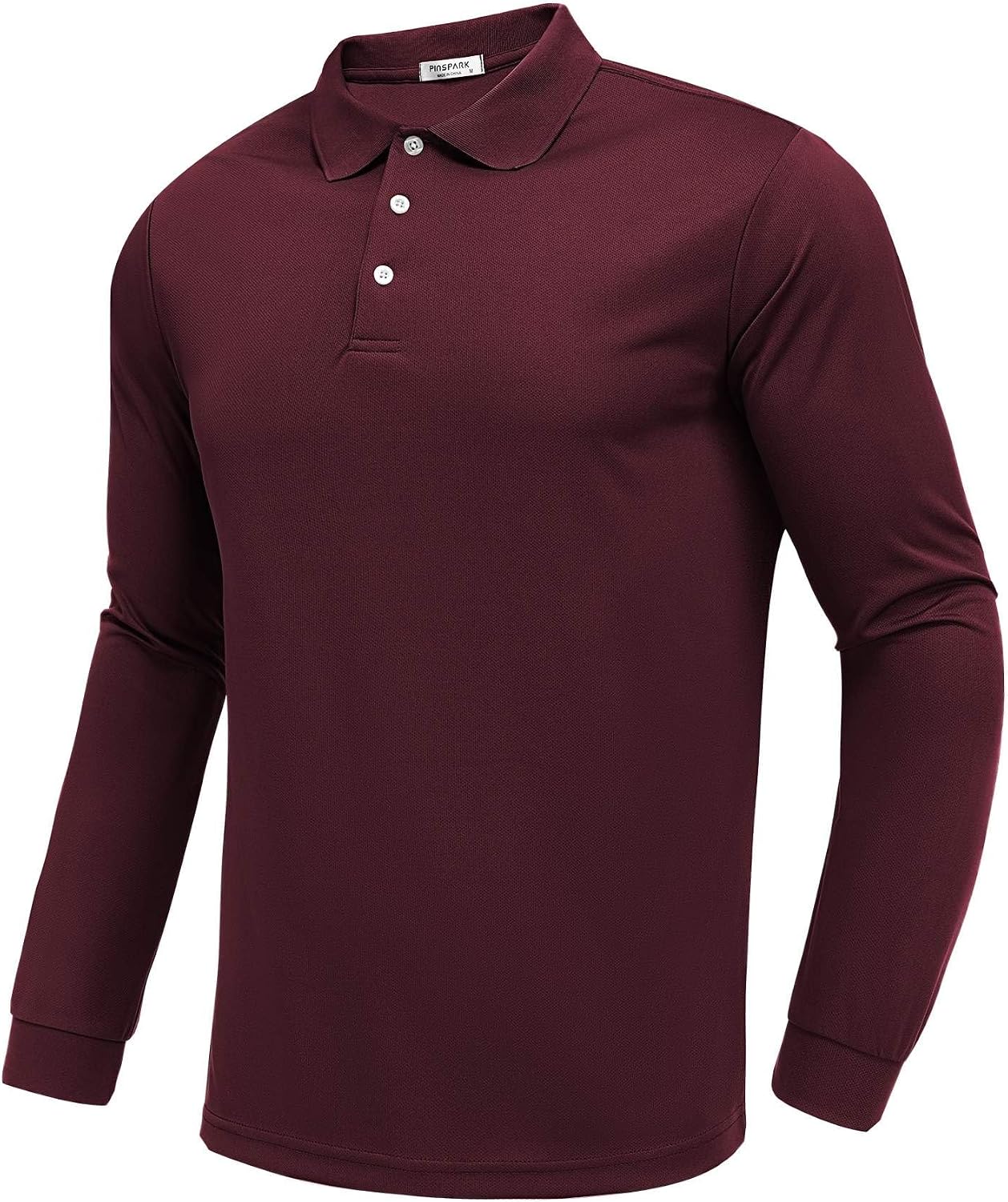 PINSPARK Men's Long Sleeve Golf Polo Shirts Moisture Wicking Quick Dry