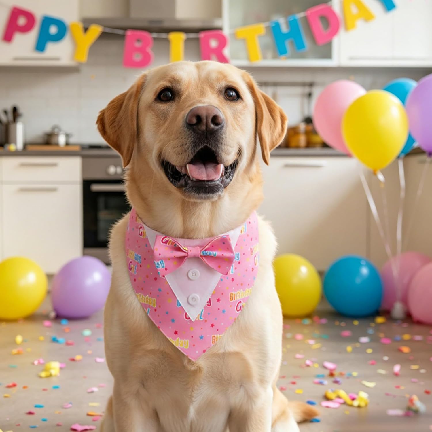 ADOGGYGO Birthday Dog Bandana with Bowtie, Pink Girl Dog Tuxedo, Large