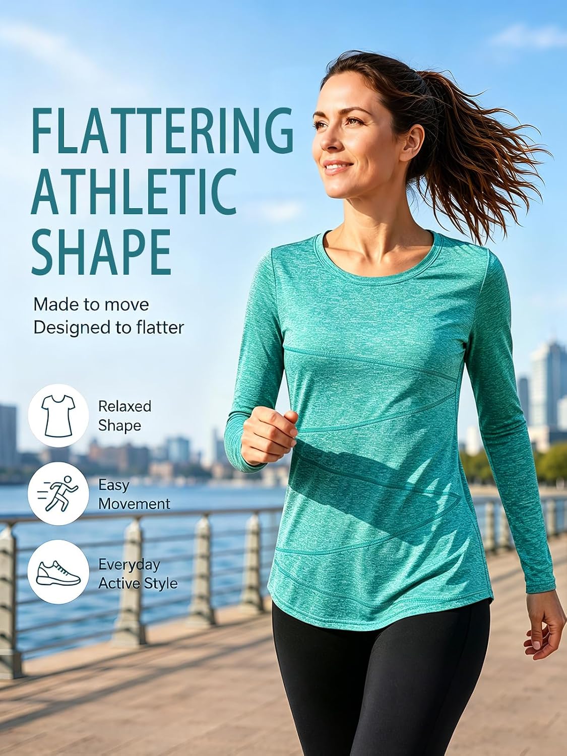 Kimmery Workout Tops for Women Long Sleeve Shirts for Women Quick Dry Line Decor Yoga Tops Sizes S-3XL